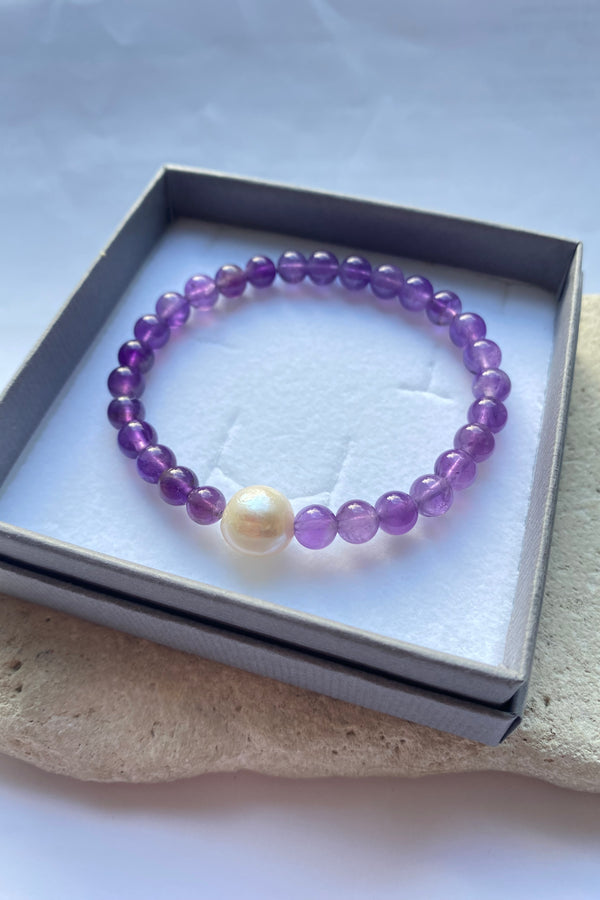purple amethyst bracelet in a gift box