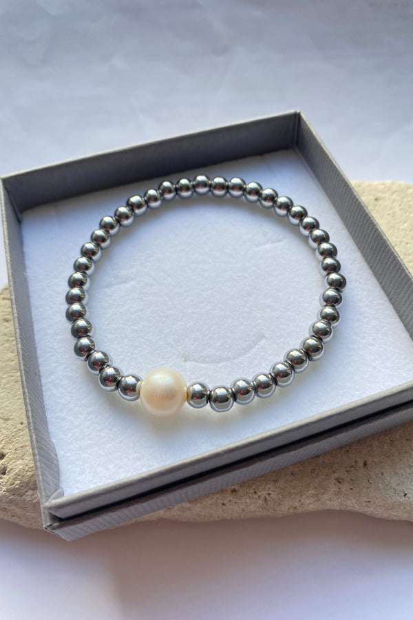 hematite bracelet in a grey gift box