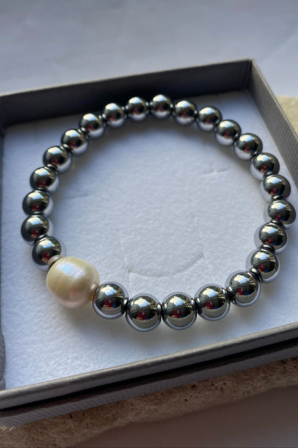 hematite bracelet in a grey gift box