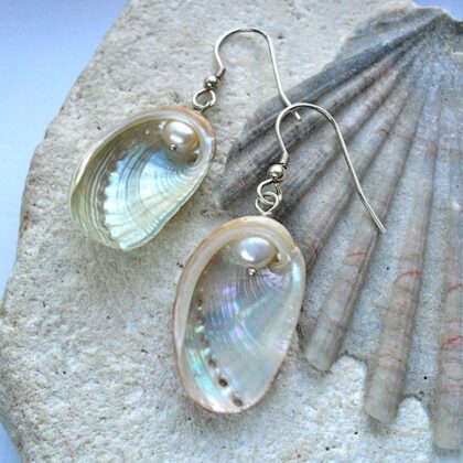 Sea shell earrings with sterling silver hooks and