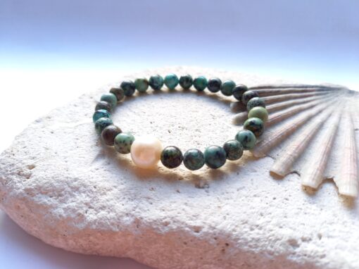 African Turquoise Semi Precious Beaded Bracelet with Pearl