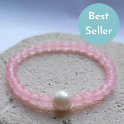 6mm Pastel Pink Beaded Bracelet with Pearl Accent