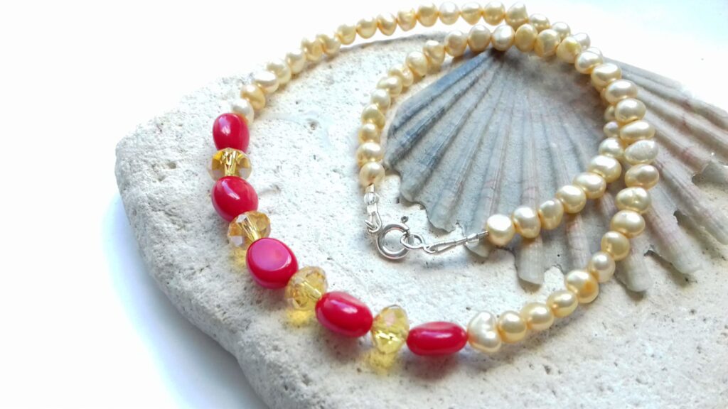 Yellow Opal and Bamboo Coral Necklace