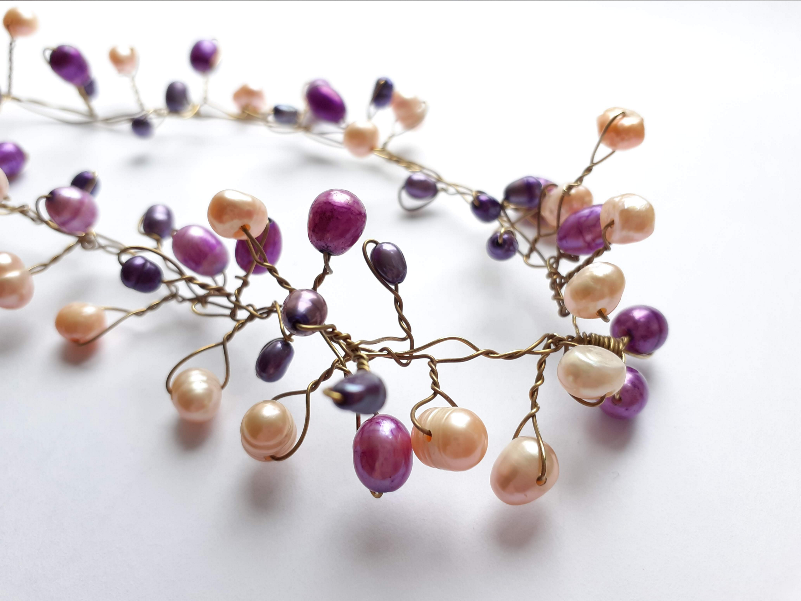 Purple Pearl and Brass Necklace