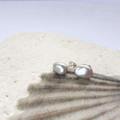 Small Grey Keshi Pearl Stud Earrings