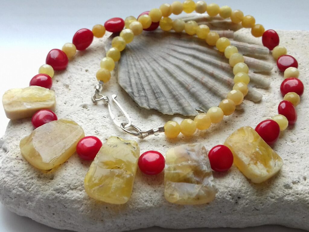 raw yellow opal and red bamboo coral