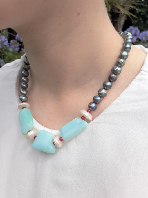 Baby Blue and Pearl Colour Theory Necklace