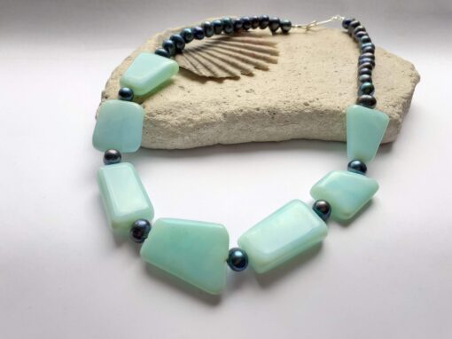 Blue Opal and Blue Freshwater Pearl Colour Theory Necklace