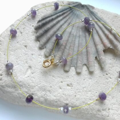 9 Carat Gold and Amethyst Floating Bead Necklace