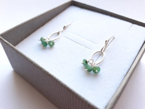 Emerald Gemstone Navette Sterling Silver Earrings