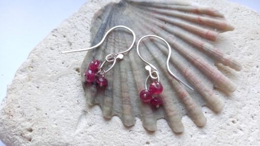 Small Silver Ovals with 3 red faceted rubies and large ear hooks