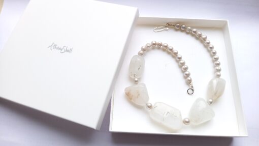 White Opal Slabs and Pearl Statement Necklace