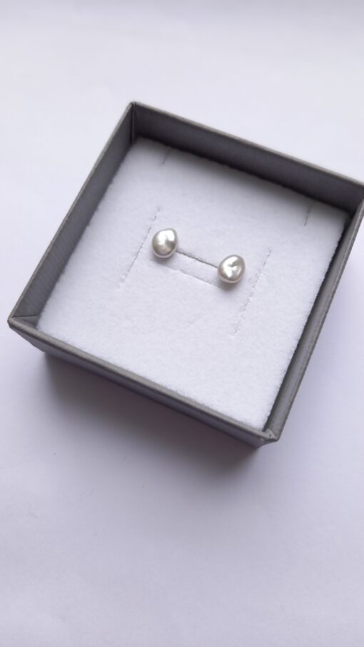 Pair of light grey wonky pearl studs in gift box