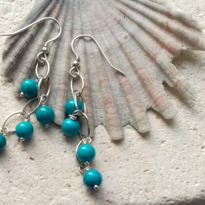 Blue Turquoise Cascading Chain Earrings