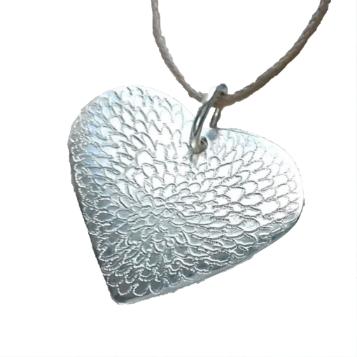 Heart Pendant with Hand Engraved Flower Design