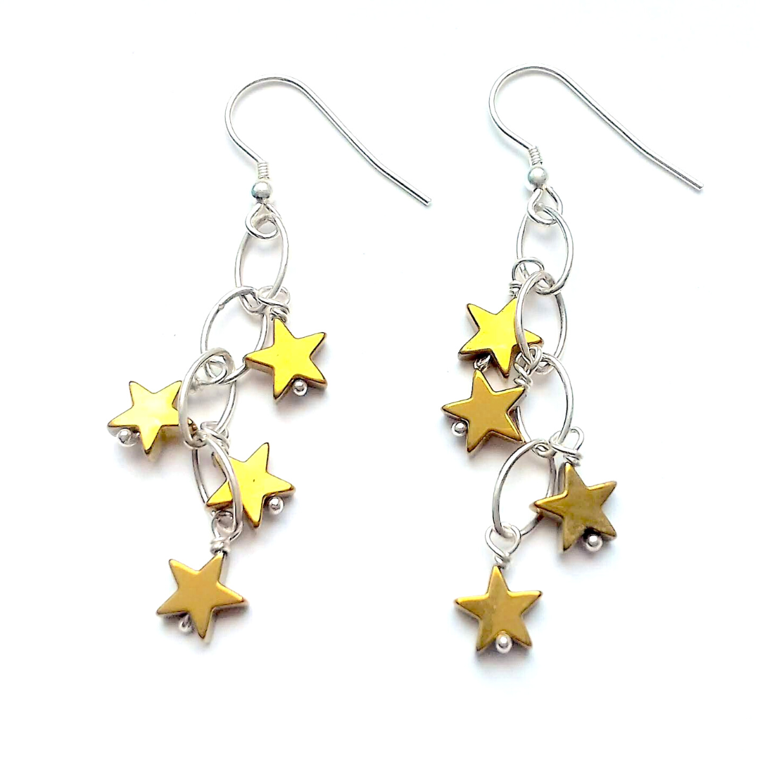 Gold Coloured Hematite Star Waterfall Earrings