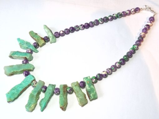 Green and Purple Beaded Statement Necklace