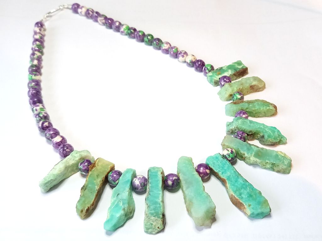 Green and Purple Beaded Statement Necklace
