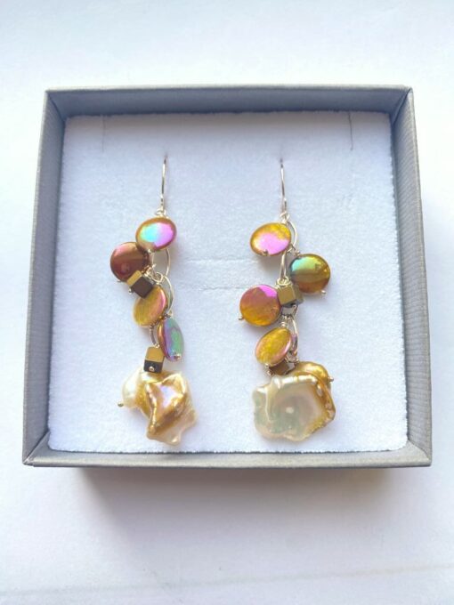 Bronze Coin Pearl Statement Earrings