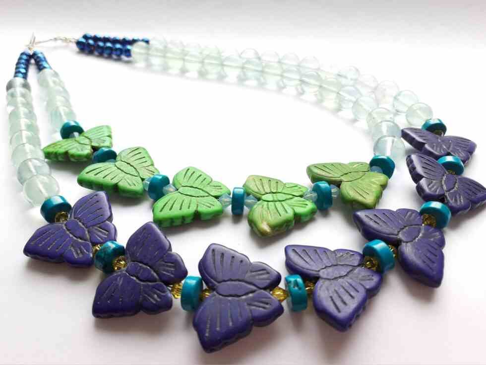 Blue and Green Howlite Butterfly Colour Theory Necklace