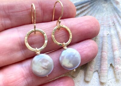 9ct Gold Disco Earrings with Pearls
