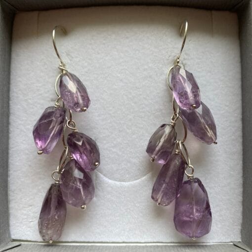 Athene Sholl waterfall earrings amethyst boxed