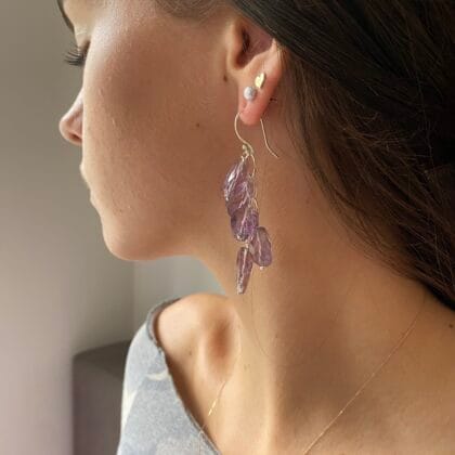 Athene Sholl waterfall earrings amethyst on model