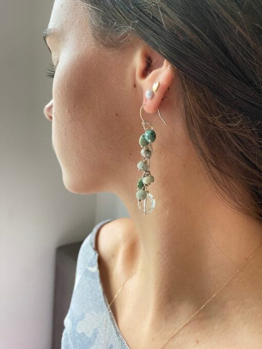 Athene Sholl waterfall earrings turquoise aquamarine prasiolite model