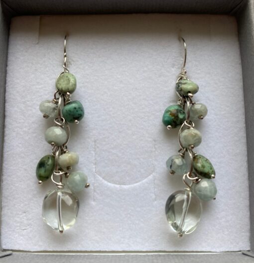 Athene sholl waterfall earrings turquoise aquamarine prasiolite boxed