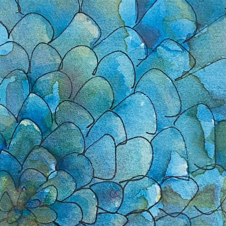 Blossom Study Blue Ink and watercolour