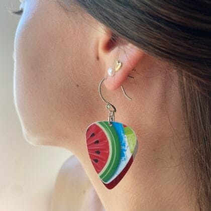 Watermelon earrings on model