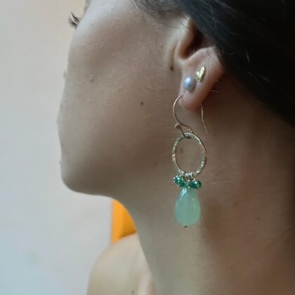 Ruffle earrings with green chalcedony and aventurine stones