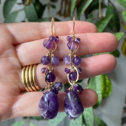 Amethyst waterfall earrings 9ct gold